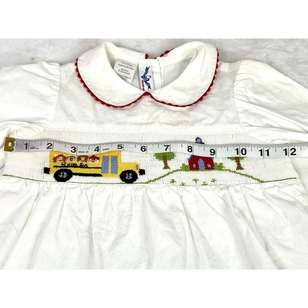 Silly Goose Smocked School Bus Dress Toddler 2 White Back To‎ School